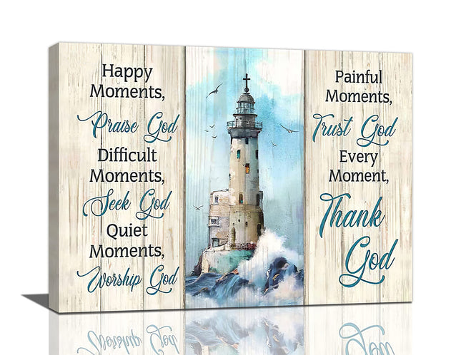 remzoke Ocean Lighthouse Wall Art Nautical Lighthouse Pictures Wall Decor Christian Quotes Religious Canvas Painting Prints Modern Artwork Home Decor for Bathroom Bedroom Office Living Room 16"x12"