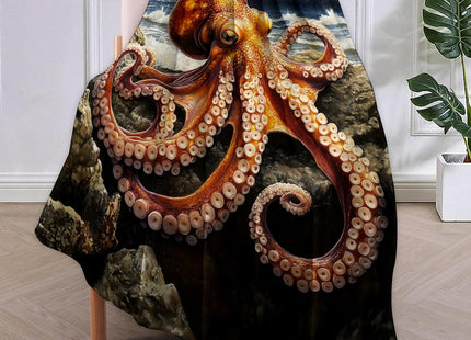 VANZEV Octopus Blanket Gifts for Women, Realistic Octopus on Rocky Shore Flannel Blanket, Soft Warm Lightweight Throw Blankets for Bed Couch Home Travel Ocean Decor 40" x 50"