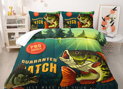 Nttopship Big Pike Fish Comforter Sets, Hunting and Fishing Pattern Bedding Set Twin Size for Kids,Fishing Underwater Animals Bedding Sets All Season 1 Comforter and 2 Pillowcases