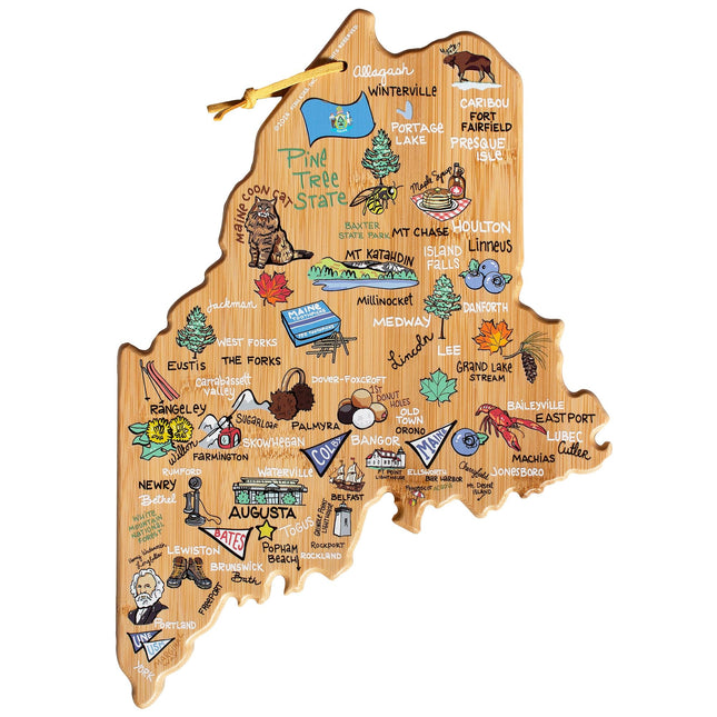 Totally Bamboo Maine State State Shaped Cutting Board, Art by Fish Kiss