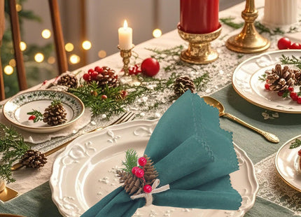 Christmas Napkin Rings Set of 12 Evergreen Snowy Pinecone Red Berry