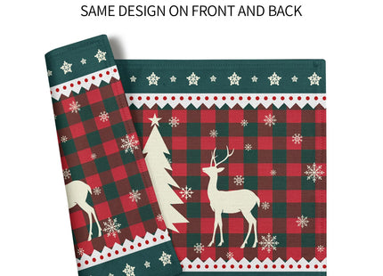 Christmas Elk Snowflakes Placemats Set of 4 for Dining Table,Xmas Reindeer Red Green Buffalo Plaid Washable Table Mats Placemats for Winter Kitchen Holiday Coffee Place Mat 18 x12 Inch