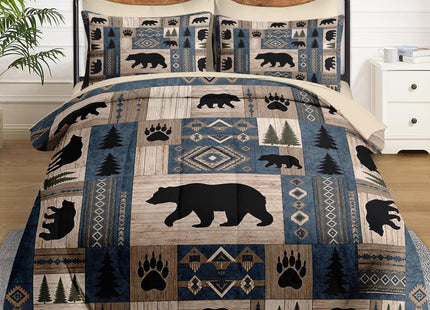 WeCozy Full Comforter Set with Sheets, 7 Pieces Bear Cabin Bedding