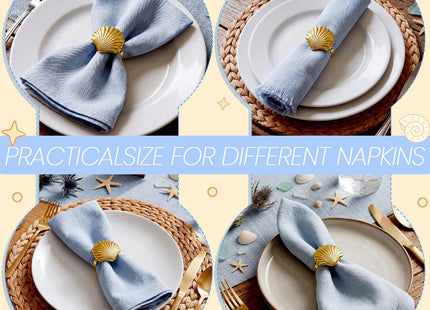 Yungyan 12 Pcs Gold Shell Napkin Rings Coastal Seashell Beach Napkin Holder