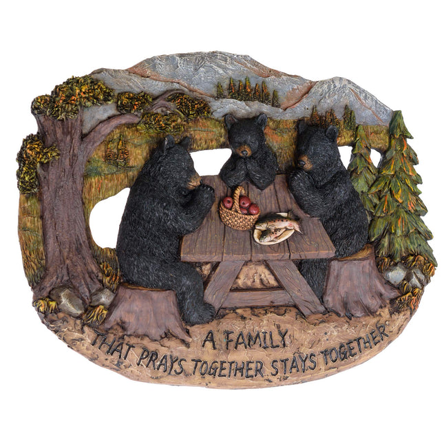 Black Bear Family That Prays Together Stays Together Lodge Wall Decor - Cute Country Style Home Decorations - Bears Den Sign Framed Art Plaque