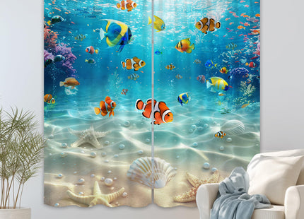 Mitpok Ocean Beach Coastal Fish Living Room Bedroom Window Curtains
