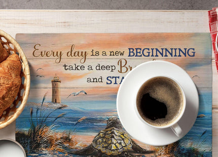 Sea Turtle Beach Summer Placemats Set of 4 Coastal Lighthouse Nautical Inspirational Quotes Double-Sided Table Mats for Dining Room Home Party Indoor 4 PCS 12x18 Inch