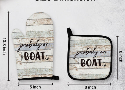 OHSUL Lake House Gifts Oven Mitts and Pot Holders Sets, Lake House Nautical Kitchen Decor Accessories, On The Boat Rustic Lake Themed Heat Resistant Oven Gloves Hot Pads for Kitchen Cooking Baking