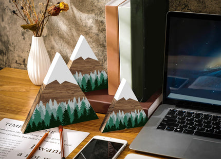 3 Pcs Mountain Shelf Decor Mountain Wooden Wall Decor Forest Art, Green