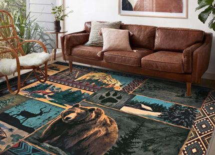 Rustic Cabin Area Rug 5x7, Washable Southwestern Rugs for Living Room, Blue