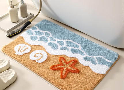 WENBOER Ocean Wave Bath Mat, Coastal Rug, Soft Microfiber, 16x24 Inch