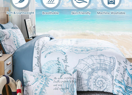 Comforter Set King Size Coastal, Beachy Themed 7 Pieces Ocean Bedding