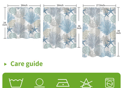 Coastal Starfish Coral Kitchen Curtains Sets for Windows Over Sink Nautical Beach Seashell Short Curtain for Small Bathroom Window Spring Summer Half Treatment Tier Drapes for Bedroom 26x24 Inch