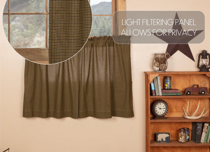 VHC Brands Tea Cabin Rustic 36"x36" Green Plaid Tier Pair Rod Pocket Cotton Kitchen Window Curtains