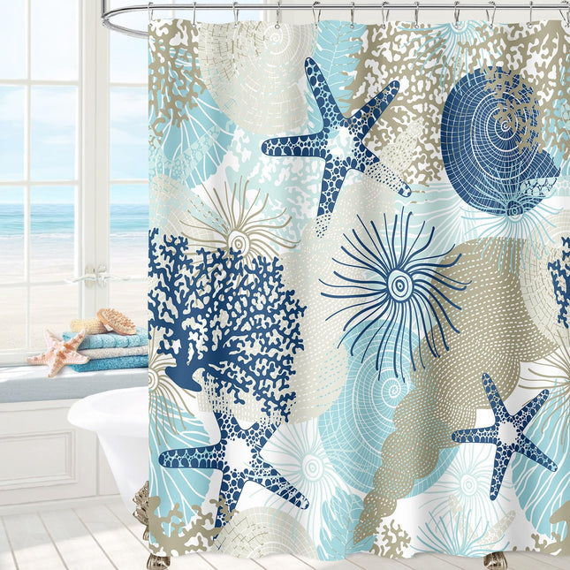 Beach Ocean Themed Shower Curtain 60x72 for Cute Nautical Bathroom Decor