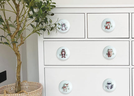 Lasyman 6PCS 1.5" Nursery Safari Animals Ceramics Drawer Handle Pulls Cute Decor Dresser Knobs Children's Cabinet Knob (Bear)