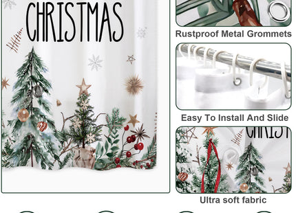 Baccessor Merry Christmas Shower Curtain 72x72 Inch Snow Pine Tree Bathroom