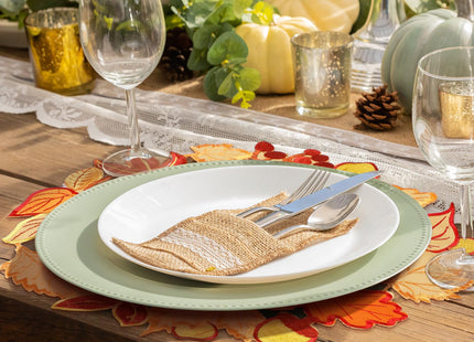 Suttmin 12 Pcs Fall Placemats 15 Inch Maple Leaves Mat Embroidered Cutwork