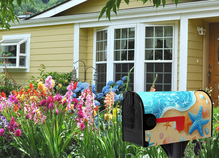 Dacawin Summer Beach Starfish Mailbox Covers Magnetic Oversized Coastal Shells Mailbox Cover Large Size 25.5 X 21 Inch Ocean Nautical Post Letter Box Wraps for Outdoor Garden Decoration