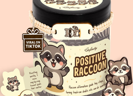 STOFINITY Positive Raccoon Jar, 60 Cards, Raccoon Gifts for Women