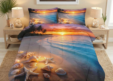 Nesker Full Comforter Set, 3 Pieces Beach Seashell Bedding, All Season