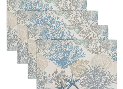 Nautical Coastal Placemats Set of 4 18x12 Inch Summer Beach Themed Linen Place Mats Heat-Resistant Washable Wipeable Seashell Starfish Coral Table Mat for Party Kitchen Dining Room Dinner Table Decor