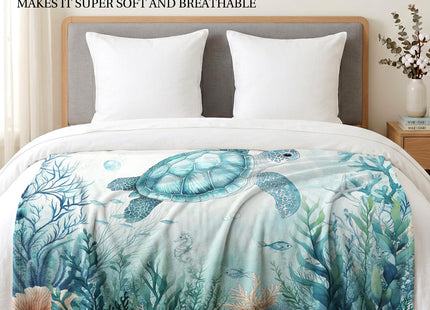 Jekeno Turtle Gifts Blanket Watercolor Ocean Sea Turtle Coral Throw Blanket
