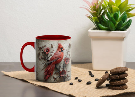 Cardinal Bird Coffee Mug, 11oz Ceramic Red with Songbird and Flower Design, Gift for Women, Nature Lovers, Birthdays, Tea, Coffee, Hot Chocolate Lovers, Artistic and Elegant (Red Cardinal Bird)