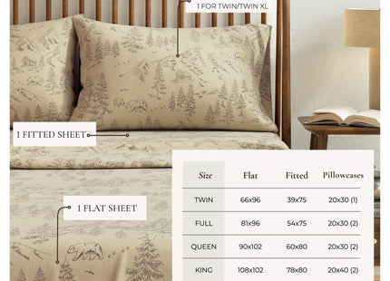 Great Bay Home Flannel Sheet Set Full Size - 100% Turkish Cotton, Double-Brushed, Lodge-Printed Bed Sheets - Ultra-Soft, Cozy, 4-Piece Bedding Set (Bear Mountain)