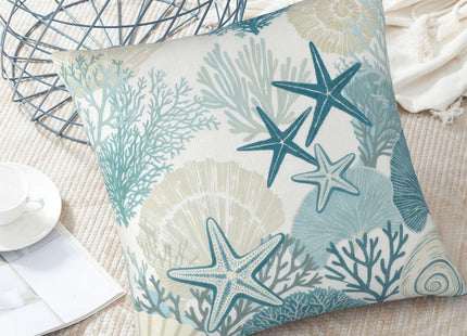 Tebjh Coastal Beach Nautical Throw Pillow Covers 16x16 Set of 2 Teal Starfish Coral Cushion Cases Home Decor