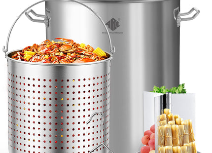 ARC 52QT Stainless Steel Stockpot for Crab Seafood Boiler w/Basket, 13Gal