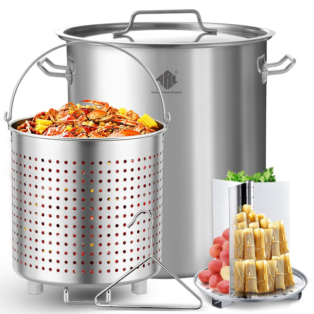 ARC 52QT Stainless Steel Stockpot for Crab Seafood Boiler w/Basket, 13Gal