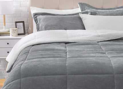 Amazon Basics 3-Piece Down Alternative Micromink Sherpa Bedding Set, Ultra-Soft, Warm All Season Comforter, Machine Washable, King, Charcoal