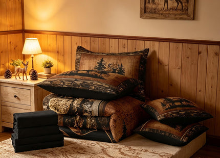 Feelyou Deer Comforter Set with Sheets King Size 7 piece Kids Rustic Deer Hunting Bedding Set Cabin Lodge Deer Bed in a Bag Farmhouse Nature Wildlife Antlers Brown Bed Set