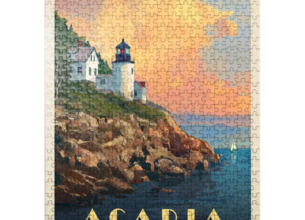 MyPuzzle Acadia National Park: Lighthouse, Vintage Poster - Premium 500 Piece Jigsaw Puzzle for Adults