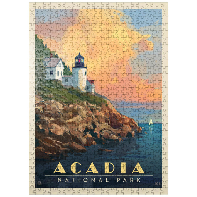 MyPuzzle Acadia National Park: Lighthouse, Vintage Poster - Premium 500 Piece Jigsaw Puzzle for Adults