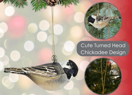 Cobane Black Capped Chickadee Ornament - Blown Glass Bird Decor
