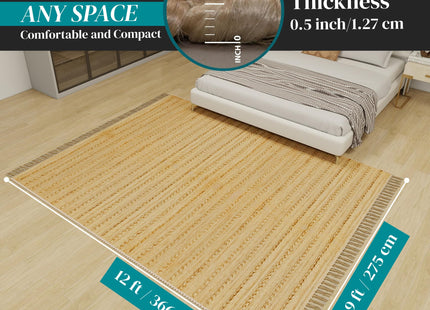 Handwoven Solid Natural Fiber Jute Area Rug 9x12 ft, Eco-Friendly Braided Reversible Carpet, Flatweave Floor Rug for Living Room, Bedroom, Office, Coastal & Farmhouse Decor