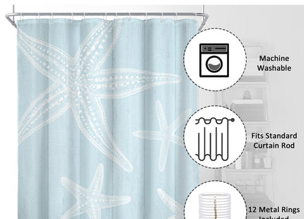 Beachy Shower Curtain Blue Coastal Beach Starfish Nautical 60Wx72L Inch