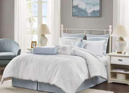 Harbor House Cotton Comforter Set-Coastal Oceanic Sealife Design All Season Down Alternative Bedding with Matching Shams, Bedskirt, Cal King(110"x96"), Beach, Quilted Seashell White, 4 Piece