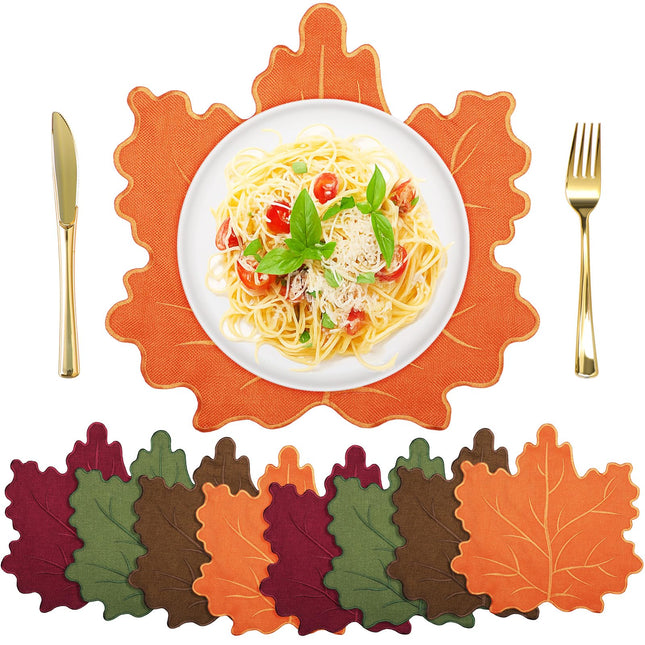 Gandeer 8 Pcs Classic Maple Leaf Placemats Linen Embroidered Washable