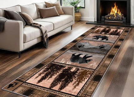 Rustic Lodge Rug for Cabin, 2x6ft, Western Country Bear Runner Rug, Bear Cabin Kitchen Rugs, Non-Shedding & Easy to Clean, for Hallway Foyer Entryway