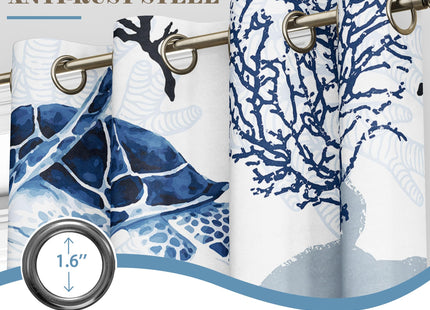 Coastal Sea Turtle Curtains, Grommet Window Panels, 52 x 63 Inch, 2 Panels