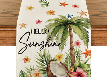 Artoid Mode Coconut Tree Flowers Starfish 210 GSM Summer Table Runner, Seasonal Kitchen Dining Table Decoration for Home Party Decor 13x90 Inch