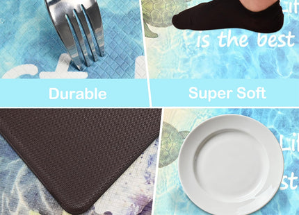 SANFORNIA Beach Theme Kitchen Rugs Nautical Starfish Sea Turtle Anti Fatigue Mats for Kitchen Floor Non-Slip Cushioned Summer Comfort Standing Mat for for Kitchen, Ocean Blue
