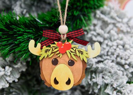 NGHYANNA Whimsical Moose Head Christmas Ornament 4 Inch – Layered Wooden Rustic Woodland Animal Decoration Gift for Cabin Lake House Owners Nature Lovers Holiday Keepsake