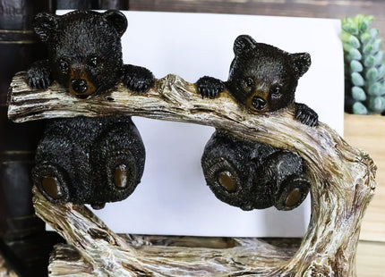 Ebros Rustic Forest 2 Black Bear Cubs Hanging On Tree Branch Kitchen Paper Napkin Holder Figurine 5.75"L Country Cabin Lodge Bear Family Decorative Statue