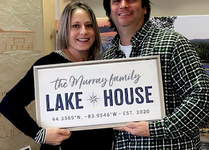 Personalized Lake House Family Name Canvas Wall Art Custom Established