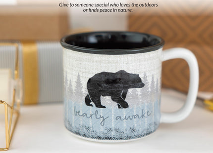 Pavilion Gift Company - Bearly Awake - 17 Oz Coffee Mug Tea Cup Woodland Hiking Camping Bear Cabin Woods Lodge Gift Outdoorsy Present