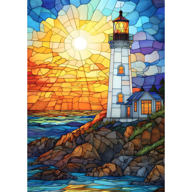 Colorful Stained Glass Lighthouse Puzzle 1000 Pieces Impossible Puzzle - Jigsaw Puzzle Adventure, for Adults, Family Group Play with HD Poster Included(19.7 x 27.6 in)